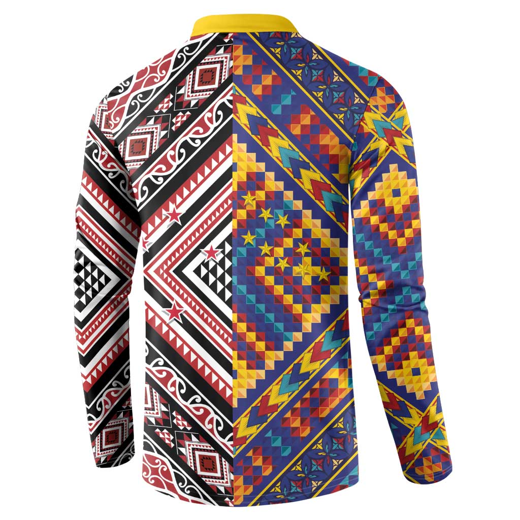 Tuvaluan and New Zealand Culture Button Sweatshirt The Art of Kolose and Taniko LT03 - Polynesian Pride