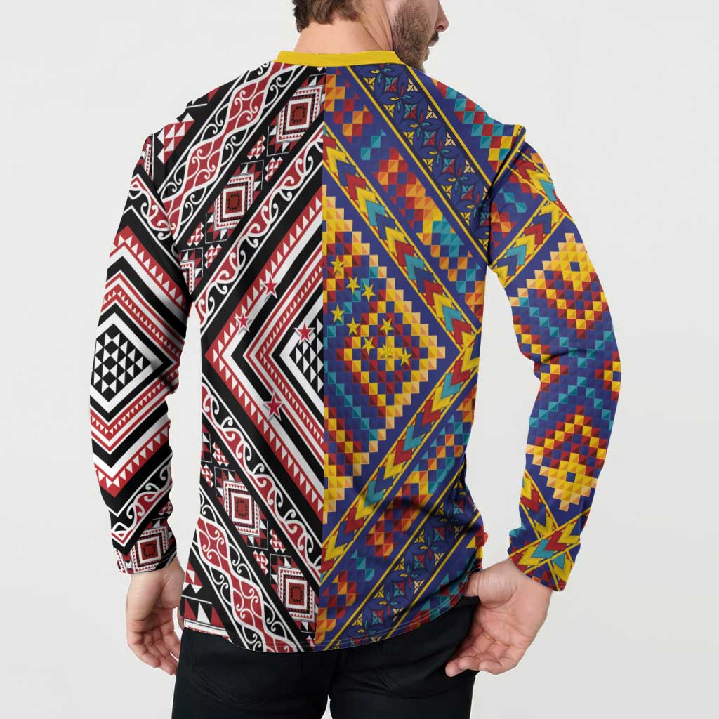Tuvaluan and New Zealand Culture Button Sweatshirt The Art of Kolose and Taniko LT03 - Polynesian Pride