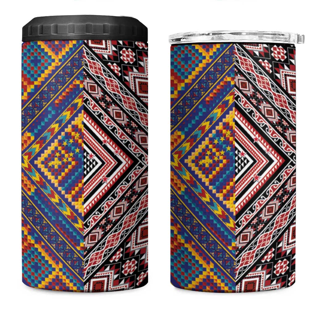 Tuvaluan and New Zealand Culture 4 in 1 Can Cooler Tumbler The Art of Kolose and Taniko LT03 One Size: 16 oz Navy - Polynesian Pride