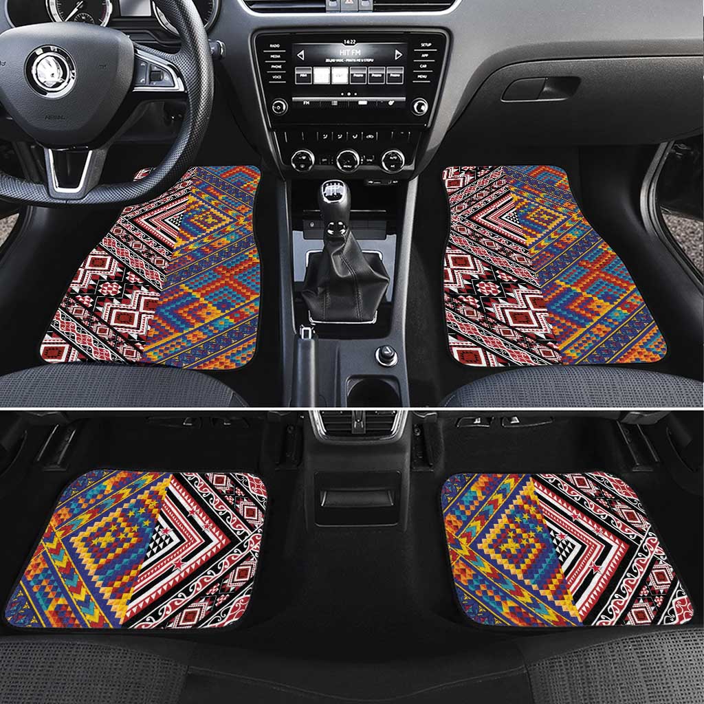 Tuvaluan and New Zealand Culture Car Mats The Art of Kolose and Taniko LT03 Set 4pcs Navy - Polynesian Pride