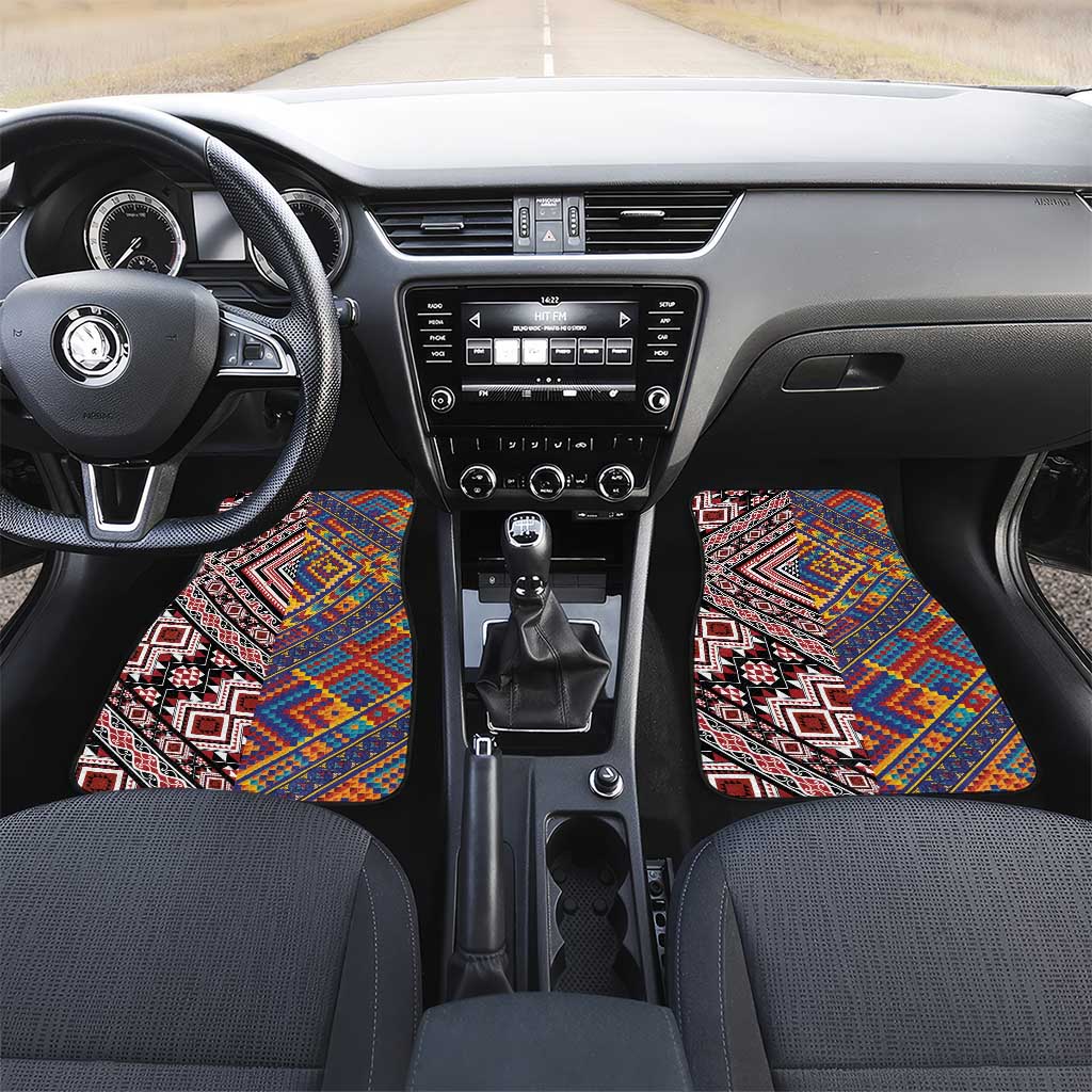 Tuvaluan and New Zealand Culture Car Mats The Art of Kolose and Taniko LT03 Set 2pcs - Front Navy - Polynesian Pride