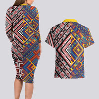 Tuvaluan and New Zealand Culture Couples Matching Long Sleeve Bodycon Dress and Hawaiian Shirt The Art of Kolose and Taniko LT03 - Polynesian Pride