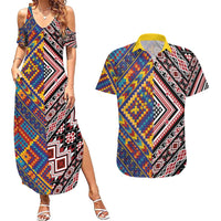 Tuvaluan and New Zealand Culture Couples Matching Summer Maxi Dress and Hawaiian Shirt The Art of Kolose and Taniko LT03 Navy - Polynesian Pride