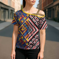 Tuvaluan and New Zealand Culture Cross Shoulder Shirt The Art of Kolose and Taniko LT03 - Polynesian Pride