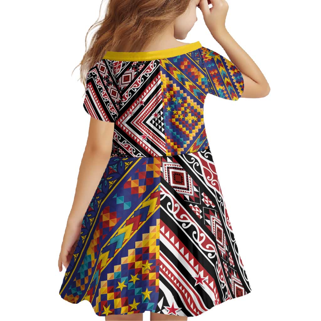 Tuvaluan and New Zealand Culture Family Matching Long Sleeve Bodycon Dress and Hawaiian Shirt The Art of Kolose and Taniko LT03 - Polynesian Pride