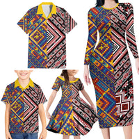 Tuvaluan and New Zealand Culture Family Matching Long Sleeve Bodycon Dress and Hawaiian Shirt The Art of Kolose and Taniko LT03 - Polynesian Pride