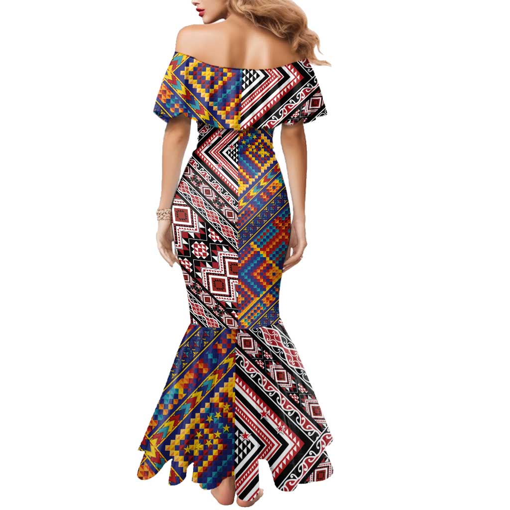 Tuvaluan and New Zealand Culture Family Matching Mermaid Dress and Hawaiian Shirt The Art of Kolose and Taniko LT03 - Polynesian Pride