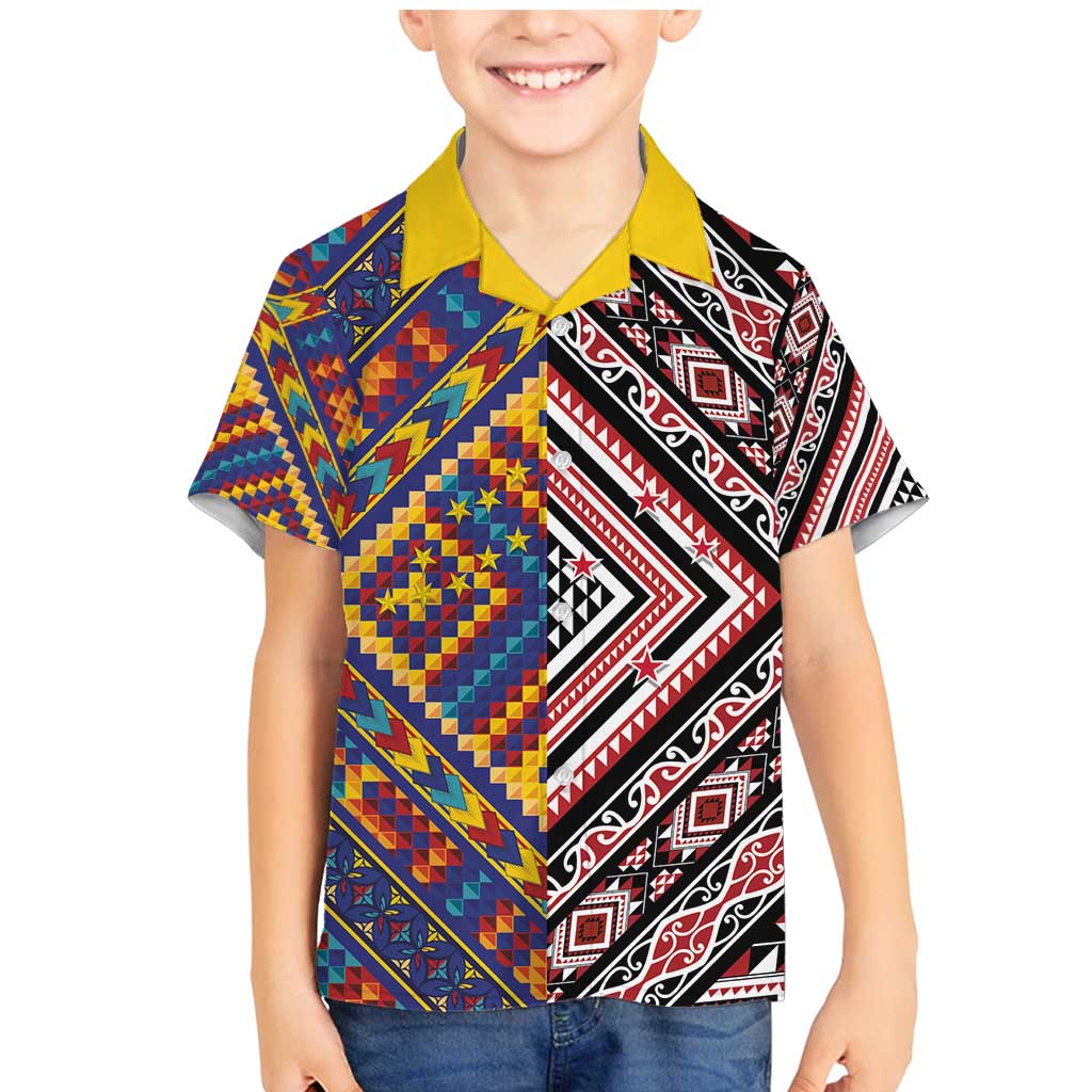 Tuvaluan and New Zealand Culture Family Matching Mermaid Dress and Hawaiian Shirt The Art of Kolose and Taniko LT03 Son's Shirt Navy - Polynesian Pride