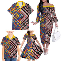 Tuvaluan and New Zealand Culture Family Matching Off The Shoulder Long Sleeve Dress and Hawaiian Shirt The Art of Kolose and Taniko LT03 - Polynesian Pride