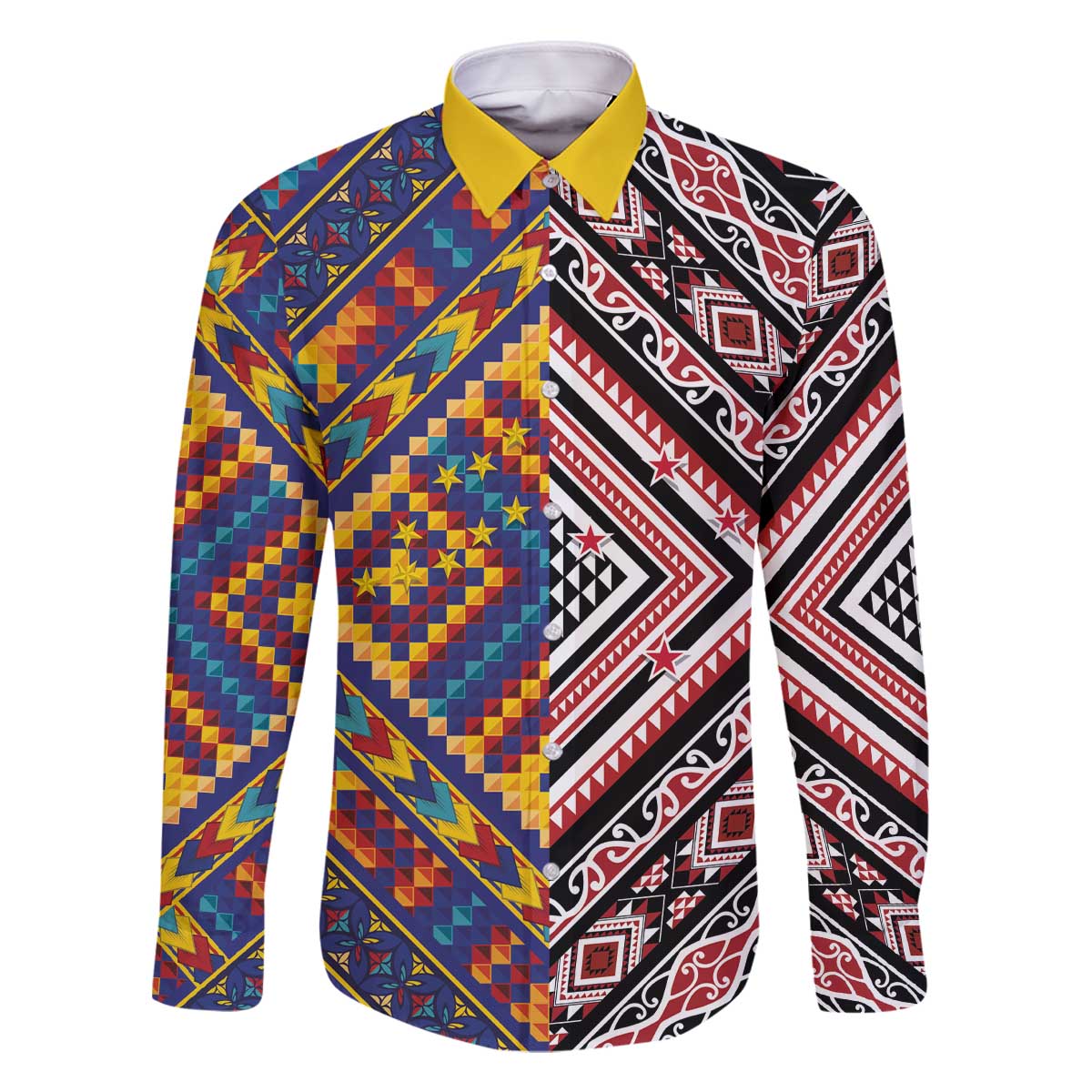 Tuvaluan and New Zealand Culture Family Matching Off The Shoulder Long Sleeve Dress and Hawaiian Shirt The Art of Kolose and Taniko LT03 Dad's Shirt - Long Sleeve Navy - Polynesian Pride
