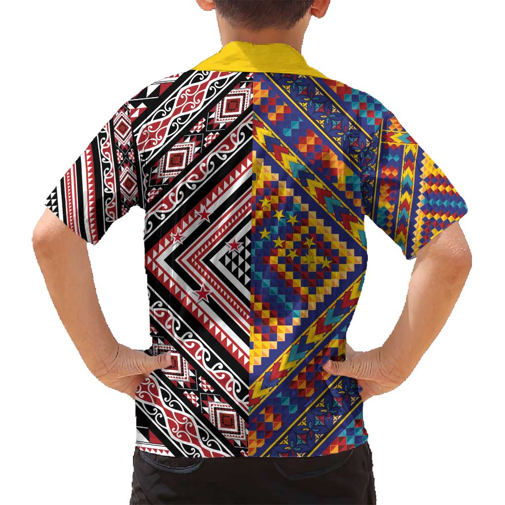 Tuvaluan and New Zealand Culture Family Matching Off Shoulder Maxi Dress and Hawaiian Shirt The Art of Kolose and Taniko LT03 - Polynesian Pride