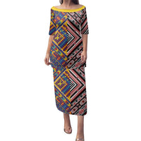 Tuvaluan and New Zealand Culture Family Matching Puletasi and Hawaiian Shirt The Art of Kolose and Taniko LT03 Mom's Dress Navy - Polynesian Pride