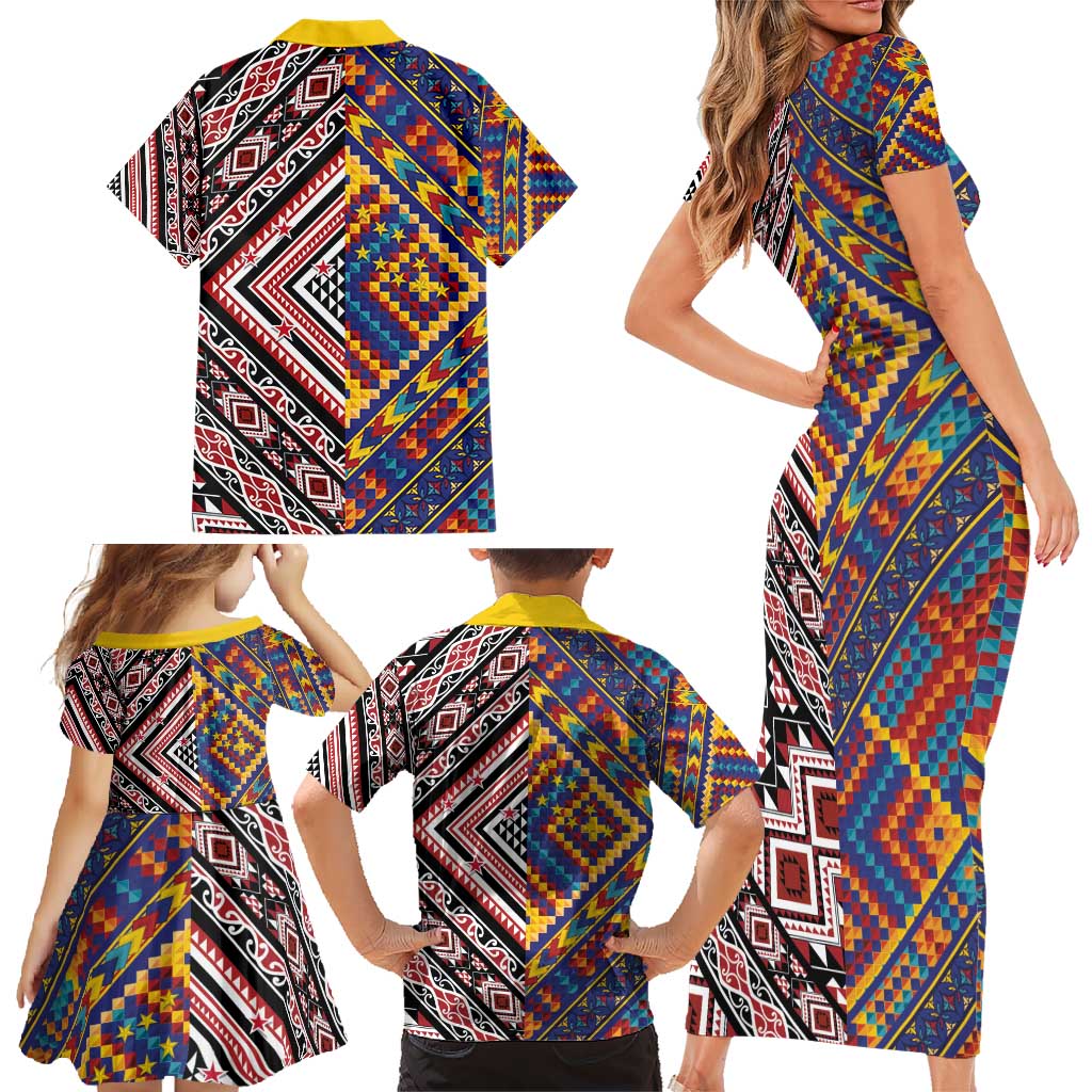 Tuvaluan and New Zealand Culture Family Matching Short Sleeve Bodycon Dress and Hawaiian Shirt The Art of Kolose and Taniko LT03 - Polynesian Pride