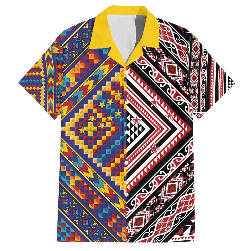 Tuvaluan and New Zealand Culture Family Matching Tank Maxi Dress and Hawaiian Shirt The Art of Kolose and Taniko LT03 Dad's Shirt - Short Sleeve Navy - Polynesian Pride