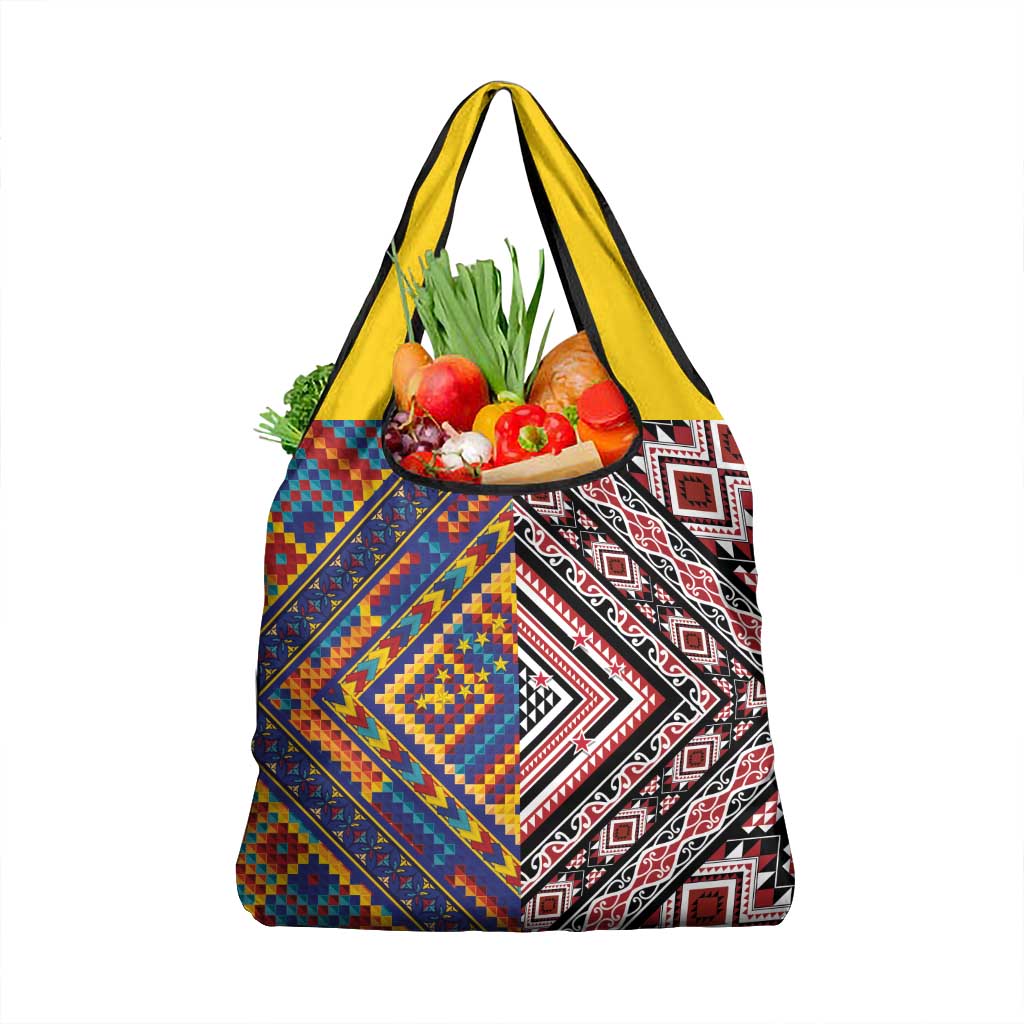 Tuvaluan and New Zealand Culture Grocery Bag The Art of Kolose and Taniko LT03 1-pack One Size Navy - Polynesian Pride