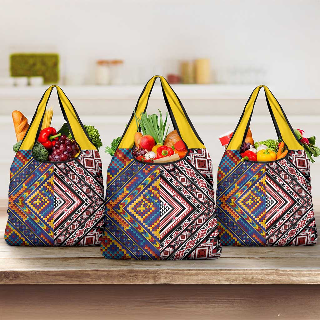 Tuvaluan and New Zealand Culture Grocery Bag The Art of Kolose and Taniko LT03 3-pack One Size Navy - Polynesian Pride