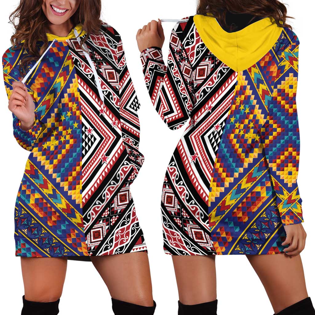 Tuvaluan and New Zealand Culture Hoodie Dress The Art of Kolose and Taniko LT03 - Polynesian Pride