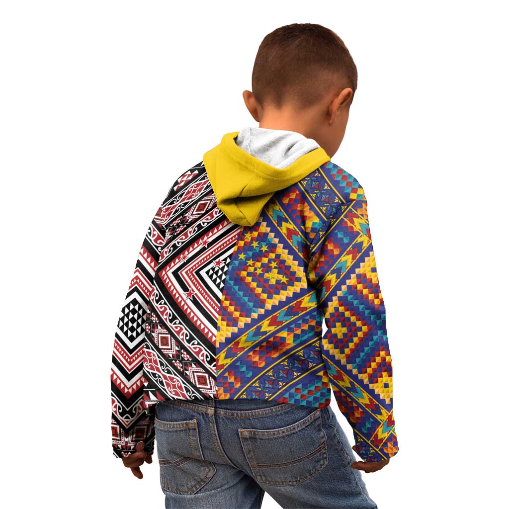 Tuvaluan and New Zealand Culture Kid Hoodie The Art of Kolose and Taniko LT03 - Polynesian Pride