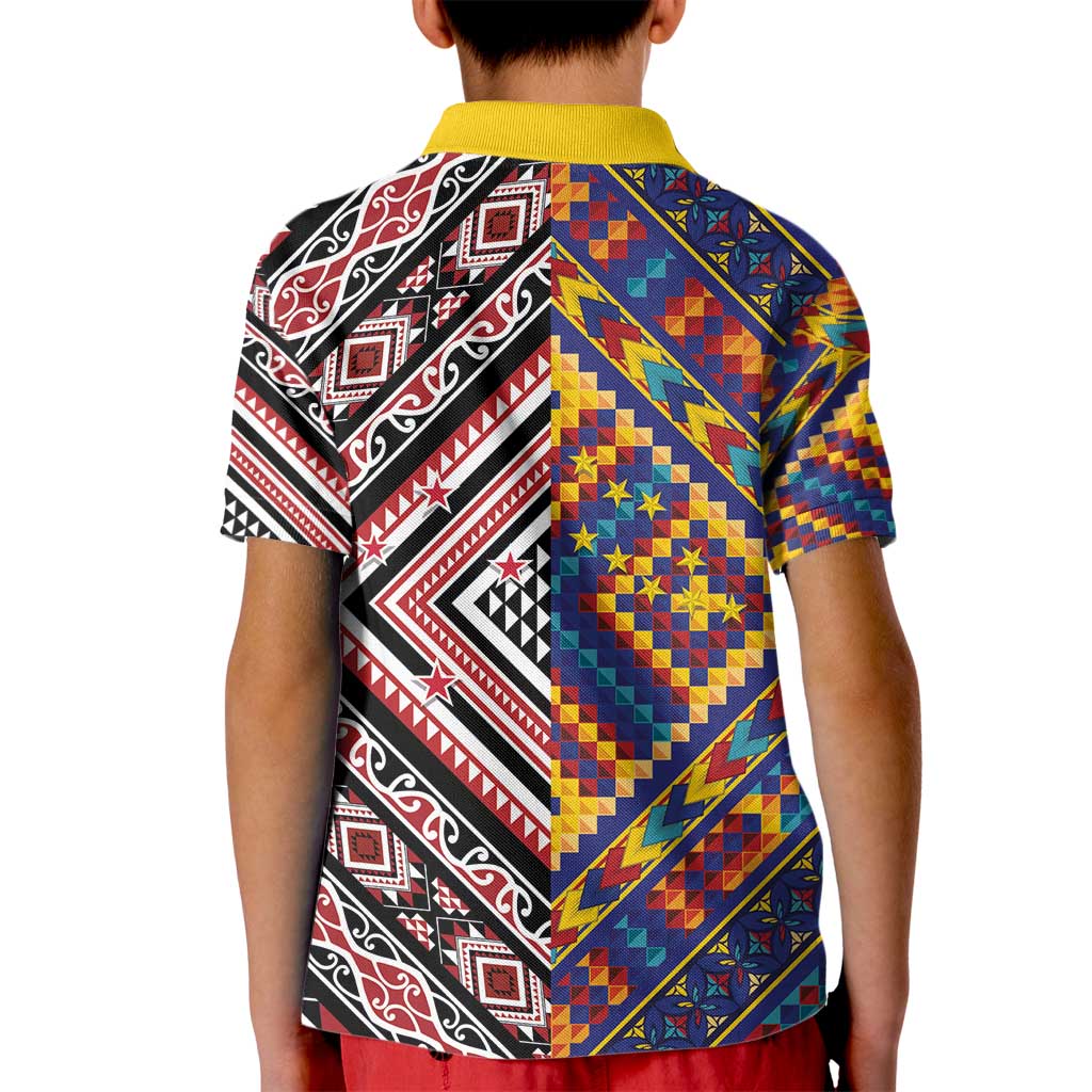 Tuvaluan and New Zealand Culture Kid Polo Shirt The Art of Kolose and Taniko LT03 - Polynesian Pride