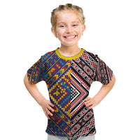 Tuvaluan and New Zealand Culture Kid T Shirt The Art of Kolose and Taniko LT03 Navy - Polynesian Pride