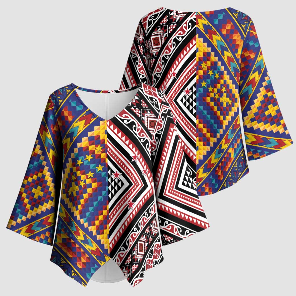 Tuvaluan and New Zealand Culture Kimono Sleeve Blouse The Art of Kolose and Taniko LT03 - Polynesian Pride
