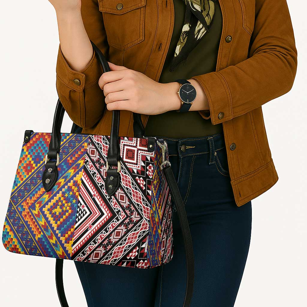 Tuvaluan and New Zealand Culture Leather Bag The Art of Kolose and Taniko LT03 - Polynesian Pride