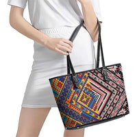 Tuvaluan and New Zealand Culture Leather Tote Bag The Art of Kolose and Taniko LT03 - Polynesian Pride