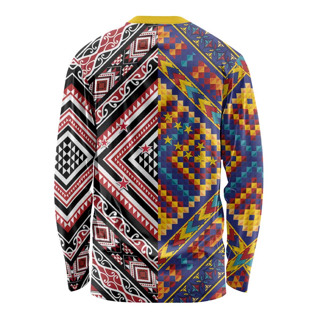 Tuvaluan and New Zealand Culture Long Sleeve Shirt The Art of Kolose and Taniko LT03 - Polynesian Pride