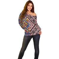 Tuvaluan and New Zealand Culture Off Shoulder Sweater The Art of Kolose and Taniko LT03 - Polynesian Pride