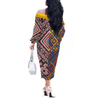 Tuvaluan and New Zealand Culture Off The Shoulder Long Sleeve Dress The Art of Kolose and Taniko LT03 - Polynesian Pride