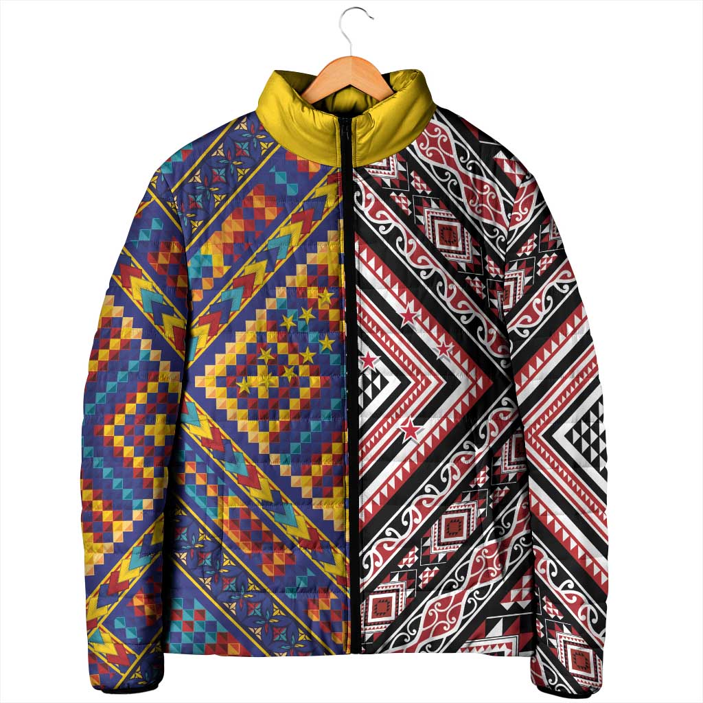 Tuvaluan and New Zealand Culture Padded Jacket The Art of Kolose and Taniko LT03 - Polynesian Pride
