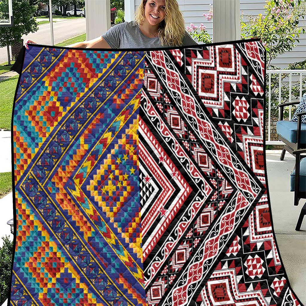 Tuvaluan and New Zealand Culture Quilt The Art of Kolose and Taniko LT03 Navy - Polynesian Pride