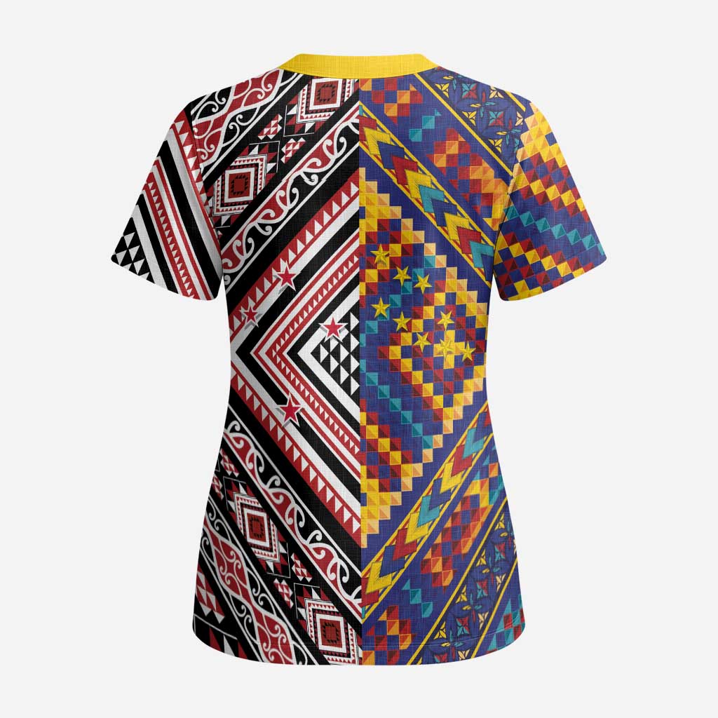 Tuvaluan and New Zealand Culture Scrub Top The Art of Kolose and Taniko LT03 - Polynesian Pride