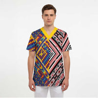 Tuvaluan and New Zealand Culture Scrub Top The Art of Kolose and Taniko LT03 - Polynesian Pride