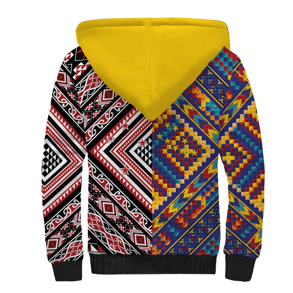 Tuvaluan and New Zealand Culture Sherpa Hoodie The Art of Kolose and Taniko LT03 - Polynesian Pride