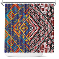 Tuvaluan and New Zealand Culture Shower Curtain The Art of Kolose and Taniko LT03 Navy - Polynesian Pride