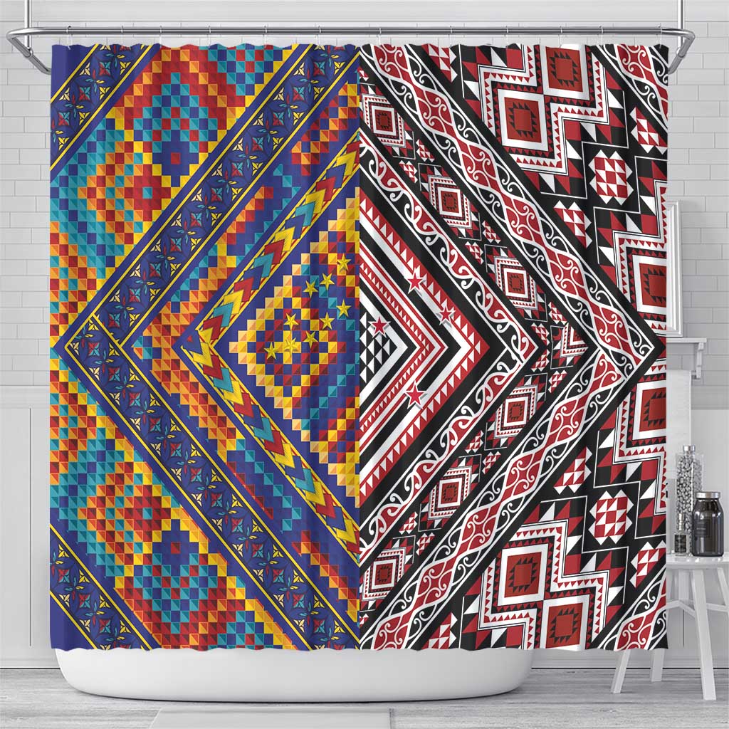 Tuvaluan and New Zealand Culture Shower Curtain The Art of Kolose and Taniko LT03 - Polynesian Pride