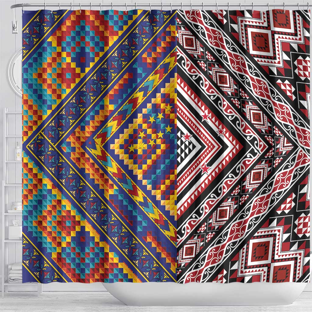 Tuvaluan and New Zealand Culture Shower Curtain The Art of Kolose and Taniko LT03 - Polynesian Pride