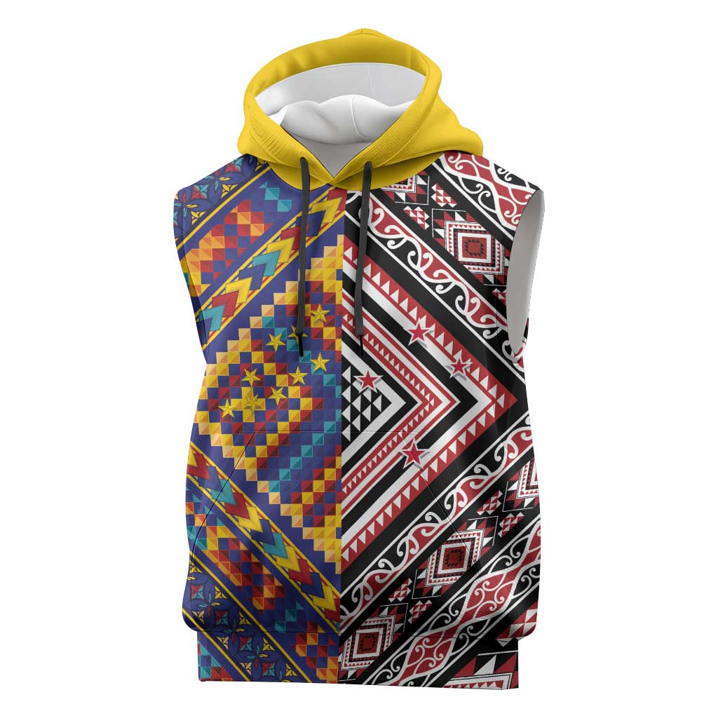 Tuvaluan and New Zealand Culture Sleeveless Hoodie The Art of Kolose and Taniko LT03 Navy - Polynesian Pride