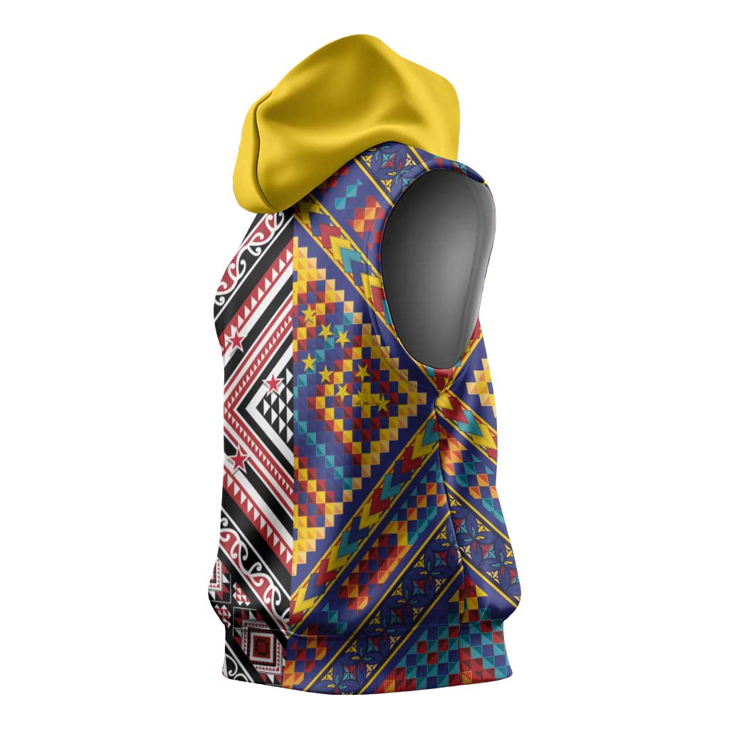 Tuvaluan and New Zealand Culture Sleeveless Hoodie The Art of Kolose and Taniko LT03 - Polynesian Pride