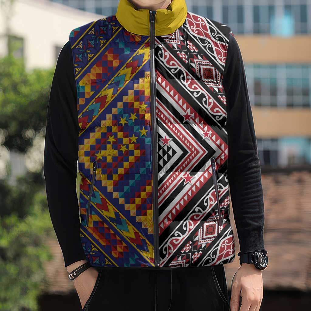 Tuvaluan and New Zealand Culture Sleeveless Puffer Jacket The Art of Kolose and Taniko LT03 - Polynesian Pride