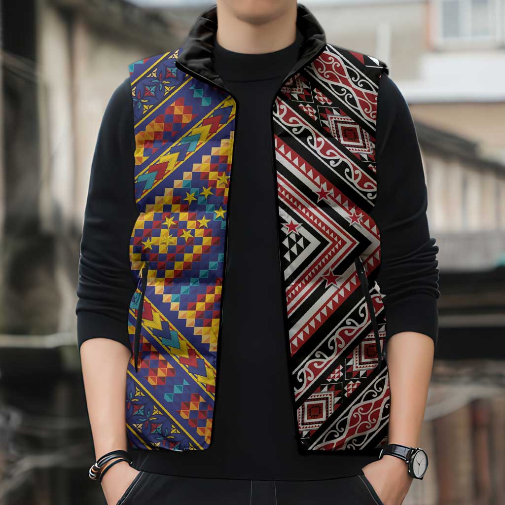 Tuvaluan and New Zealand Culture Sleeveless Puffer Jacket The Art of Kolose and Taniko LT03 - Polynesian Pride