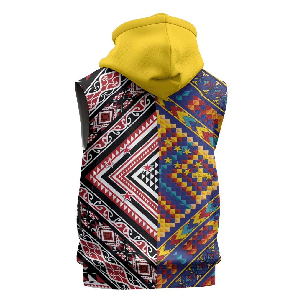 Tuvaluan and New Zealand Culture Sleeveless Zip Hoodie The Art of Kolose and Taniko LT03 - Polynesian Pride