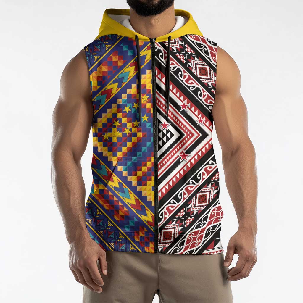 Tuvaluan and New Zealand Culture Sleeveless Zip Hoodie The Art of Kolose and Taniko LT03 - Polynesian Pride