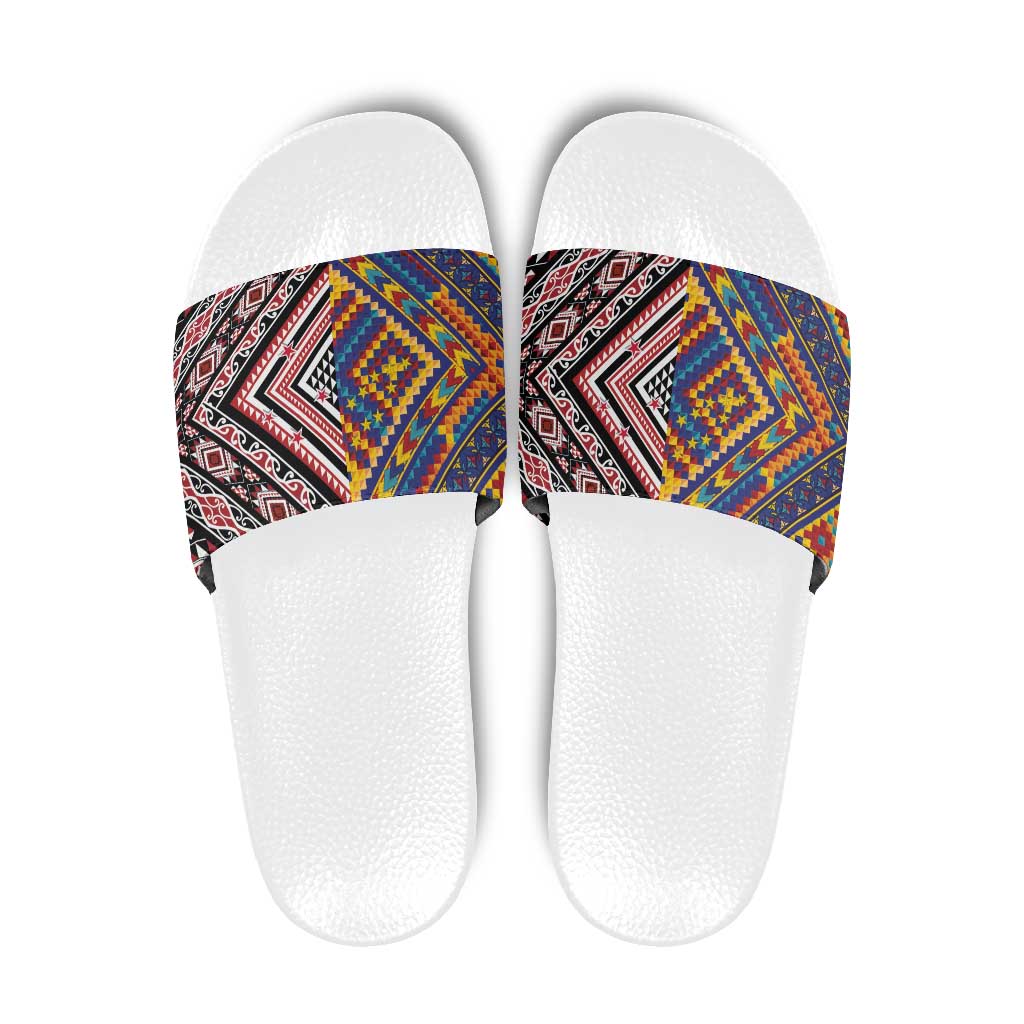 Tuvaluan and New Zealand Culture Slide Sandals The Art of Kolose and Taniko LT03 Navy - Polynesian Pride