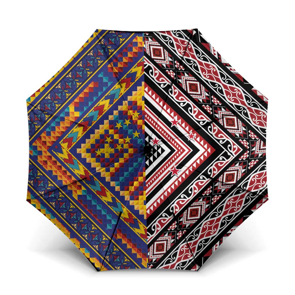 Tuvaluan and New Zealand Culture Umbrella The Art of Kolose and Taniko LT03 One Size Folded 11.42 inch Opened Diameter 37.4 inch Navy - Polynesian Pride