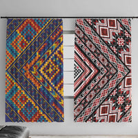 Tuvaluan and New Zealand Culture Window Curtain The Art of Kolose and Taniko LT03 With Hooks Navy - Polynesian Pride