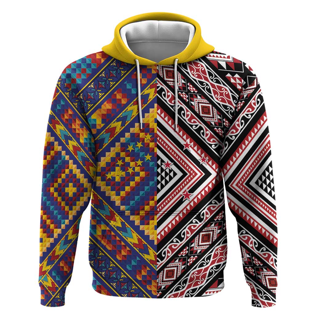 Tuvaluan and New Zealand Culture Zip Hoodie The Art of Kolose and Taniko LT03 Pullover Hoodie Navy - Polynesian Pride