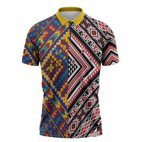 Tuvaluan and New Zealand Culture Zipper Polo Shirt The Art of Kolose and Taniko LT03 Navy - Polynesian Pride
