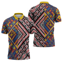 Tuvaluan and New Zealand Culture Zipper Polo Shirt The Art of Kolose and Taniko LT03 - Polynesian Pride